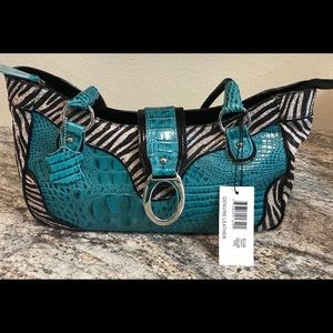 Madi Claire Turquoise/Zebra Leather Bag-NWT
